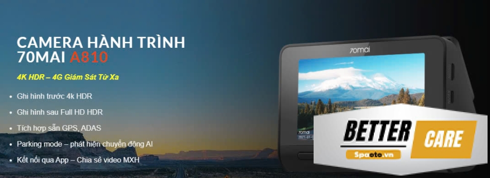 Camera hành trình  70mai A810 4K HDR – 4G Giám Sát Từ Xa