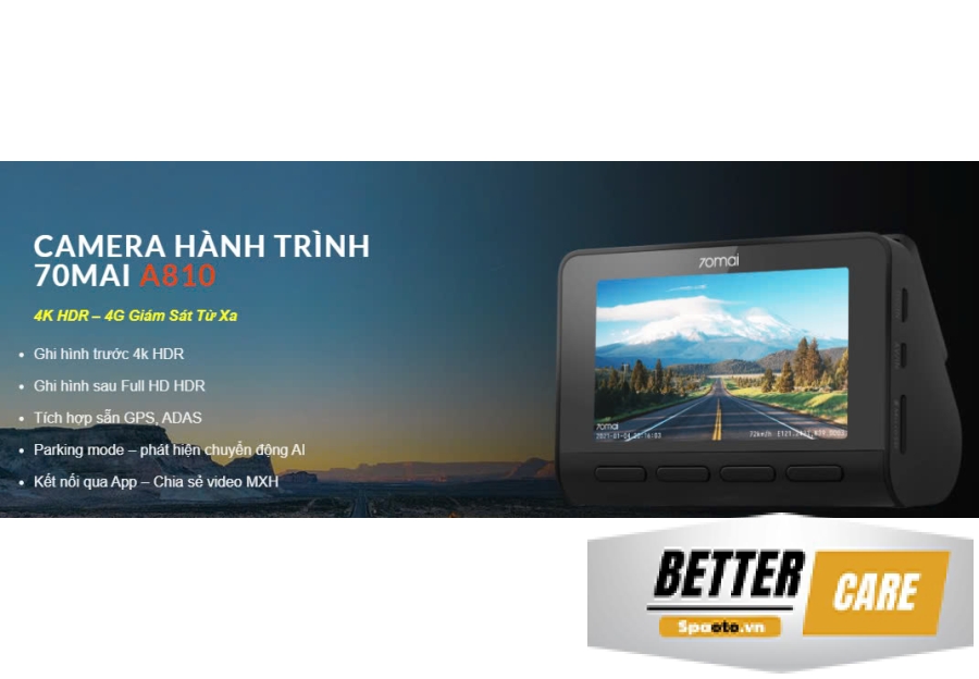 Camera hành trình  70mai A810 4K HDR – 4G Giám Sát Từ Xa